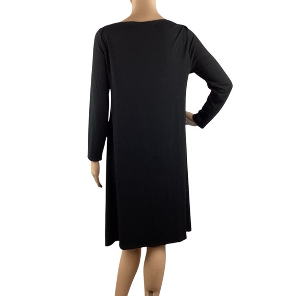 Eileen Fisher Black Stretch Viscose Long Sleeve Shift Dress S - Picture 5 of 7